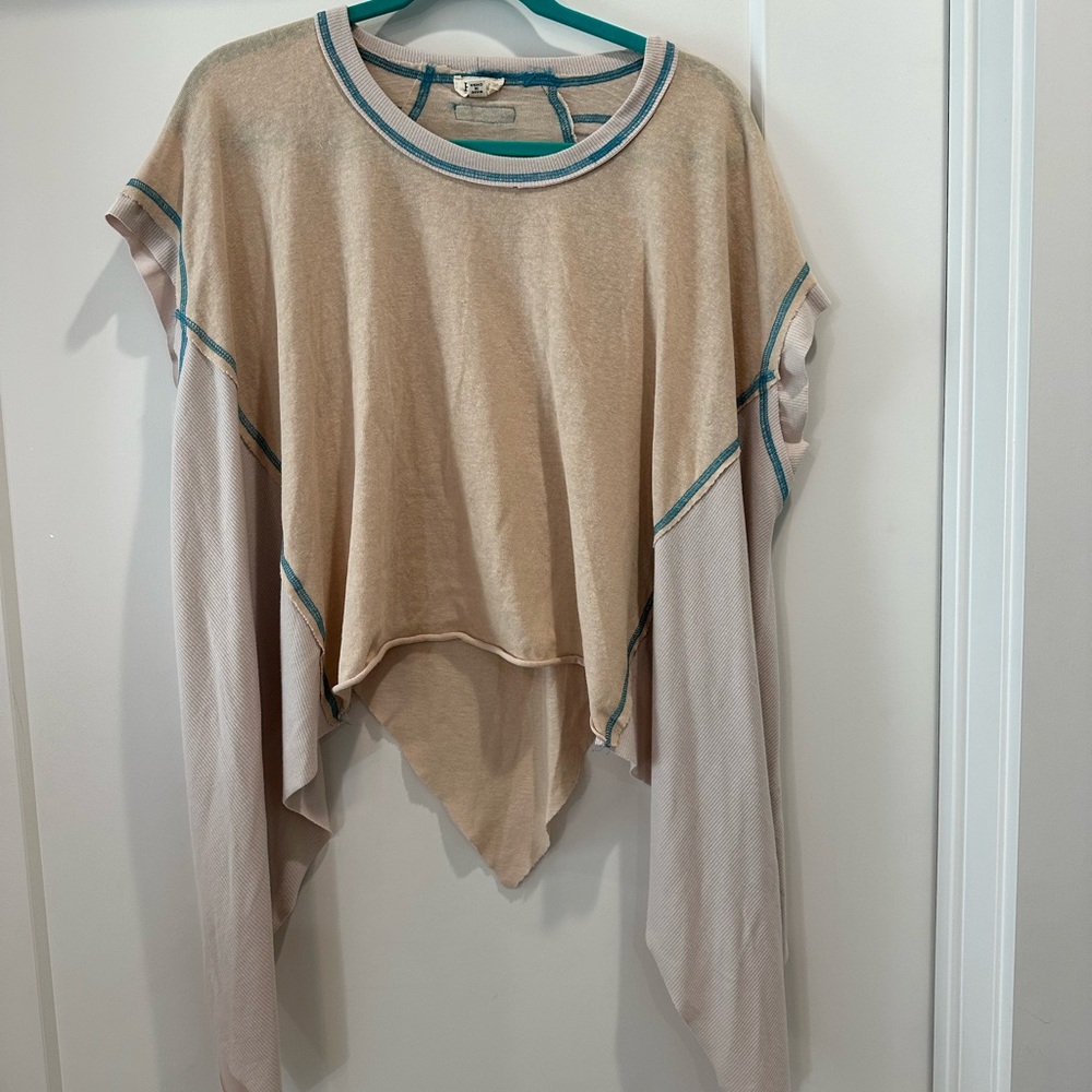 POL Beige and Teal Knit Top